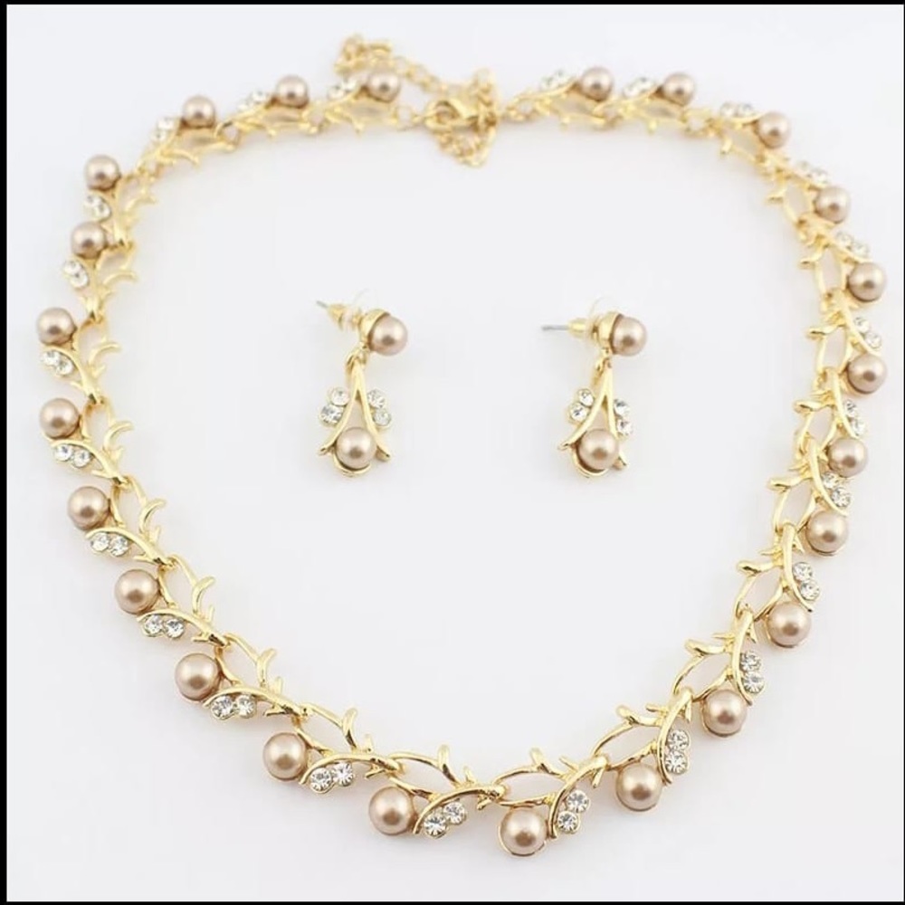 2pcs Pearl Wedding Necklace Earring Sets Bridal - Picture 2 of 3